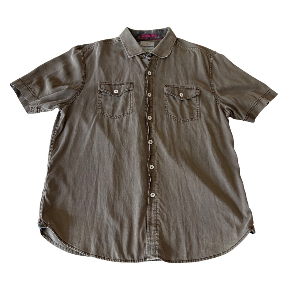 Tommy Bahama Jeans Button Down Mens Large Olive Green Island Modern Fit Shirt